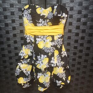 NWT Speechless Women's Black & Yellow Strapless Dress Floral Party Prom Size 13
